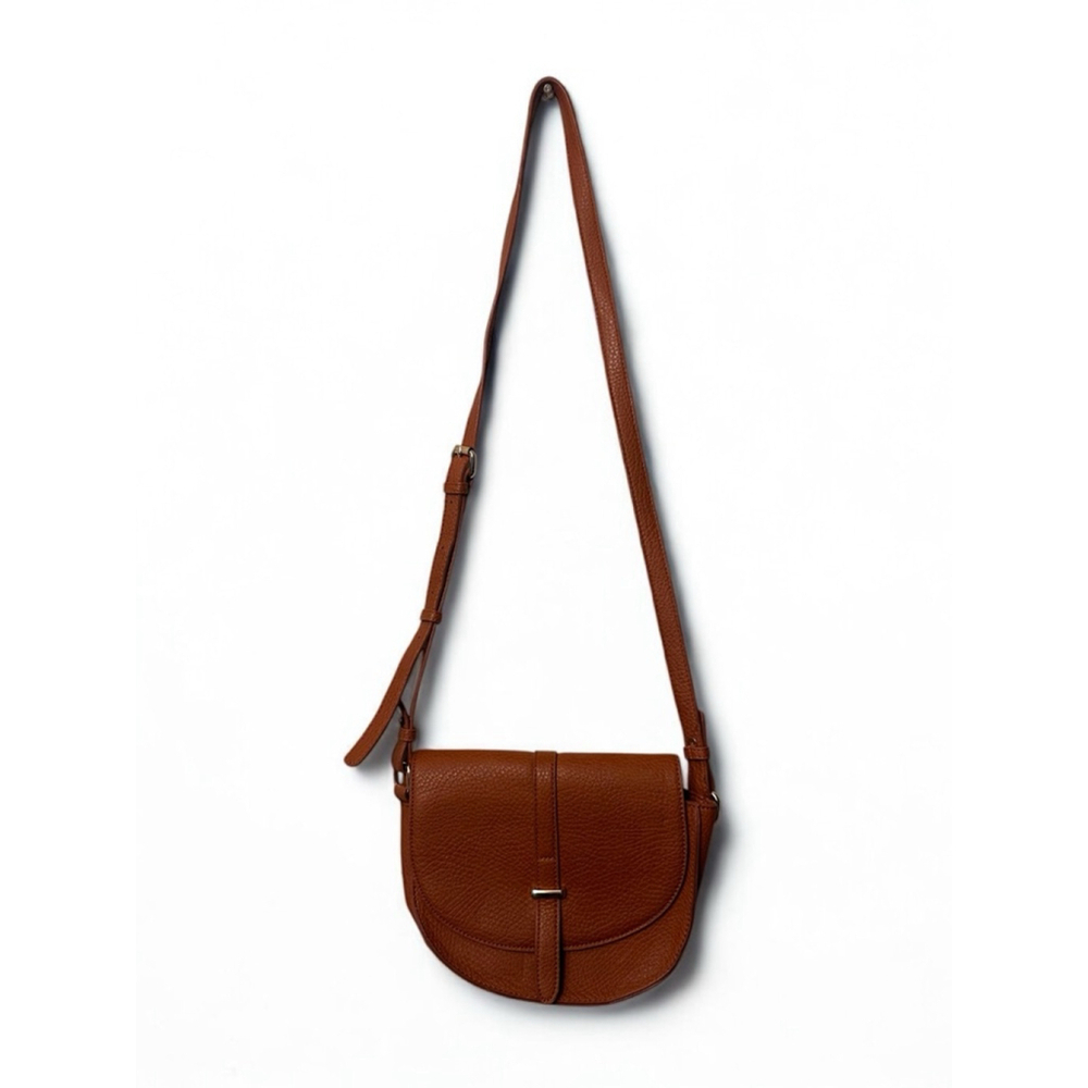 BP. Cognac Faux Leather Crossbody Saddle Bag w/ Animal Print Lining